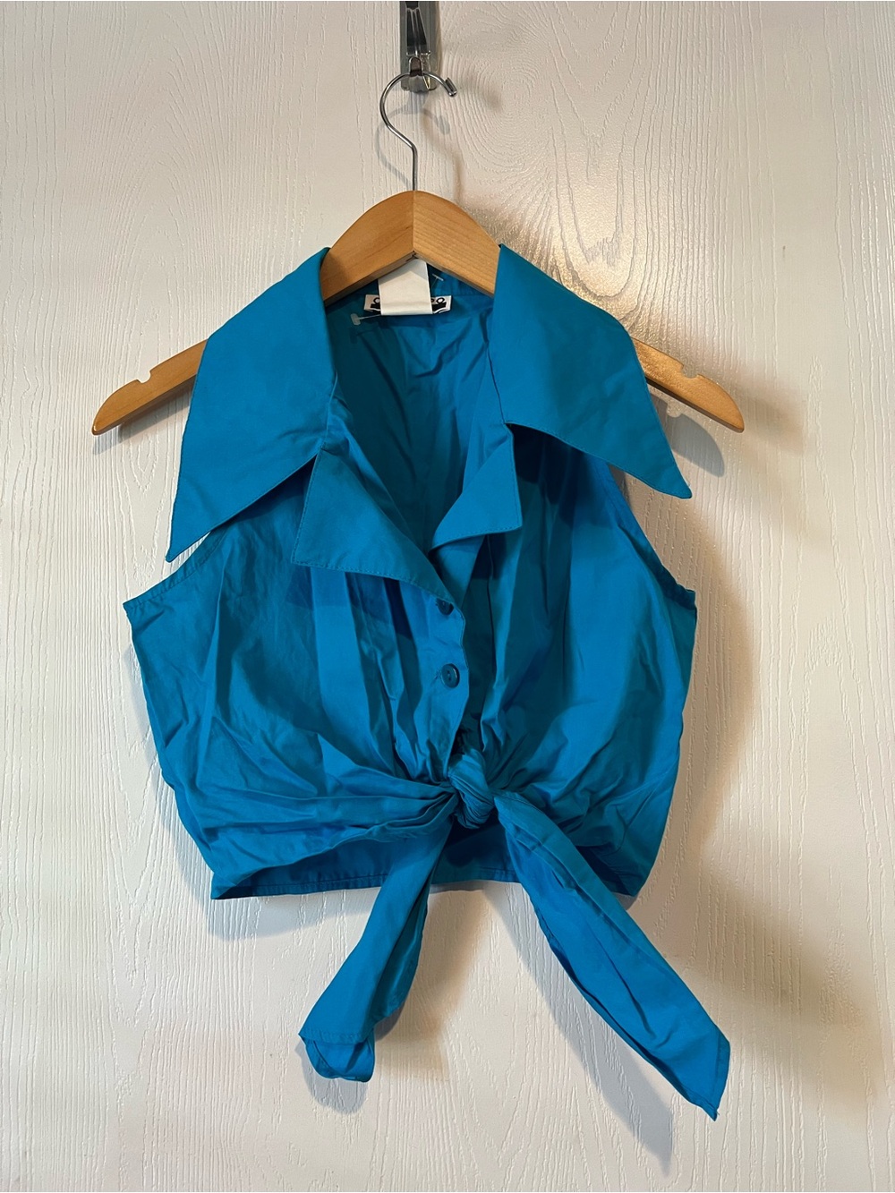 Contempo Casuals Vintage 90s Blue Button Up Shirt Crop Top Tie Front Sz Small